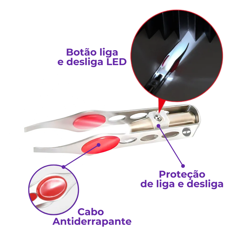 Pinça com Luz LED - Sobrancelhas Alinhadas com Facilidade!