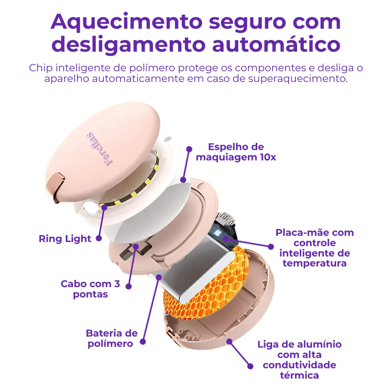 Mini Espelho 4 em 1 - Luz, Power Bank e Mãos Quentes!