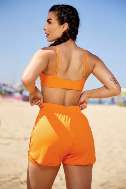Short Soltinho Laranja em Poliamida Geladinha